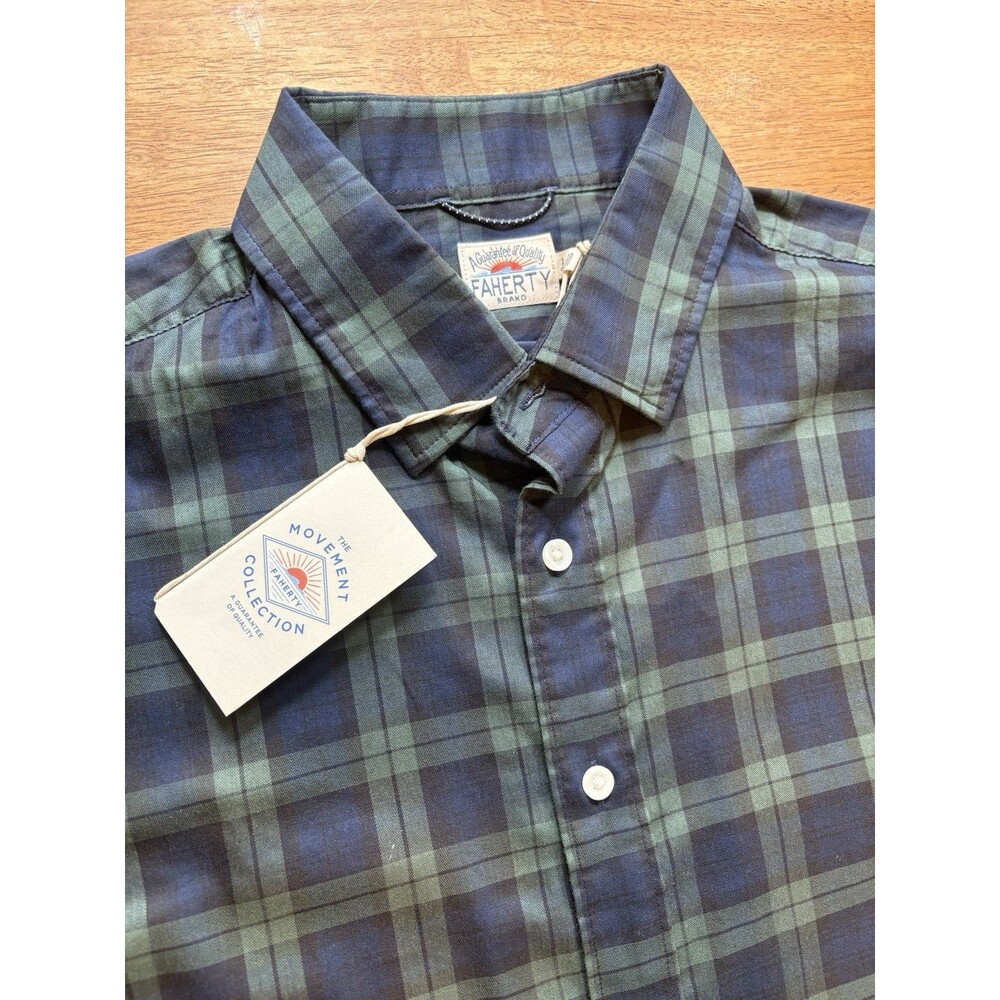 New FAHERTY The Movement Button Up Long Sleeve Shirt Blue/Green Plaid Sz S $158